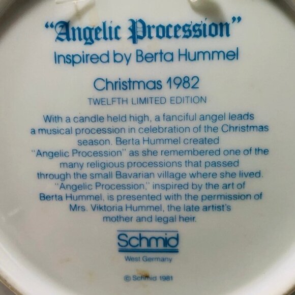 Vintage 1982 Berta Hummel Christmas Plate Angelic Procession Schmid West Germany - Picture 4 of 10